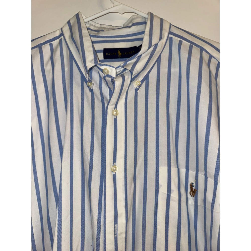 Ralph Lauren Mens Blue White Striped Oxford Button Down Shirt 2XL Long Sleeve